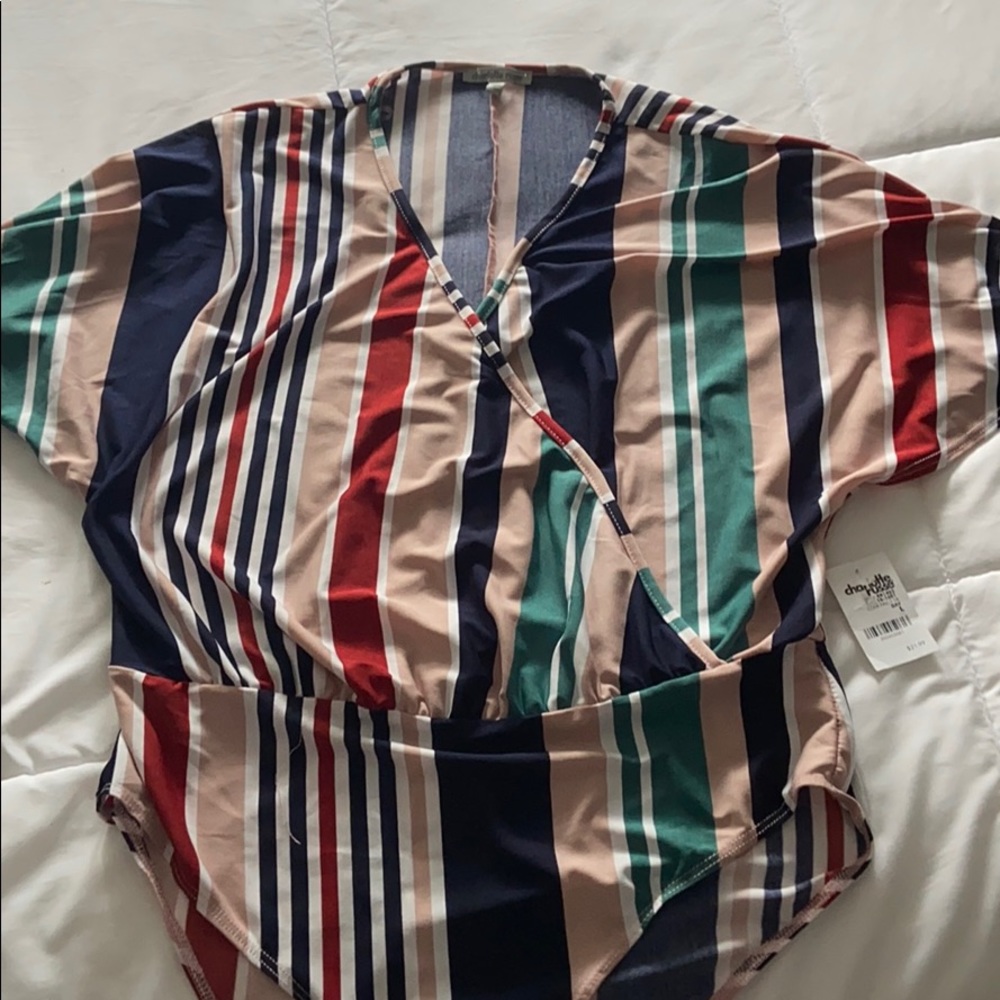 Striped V-Neck Bodysuit